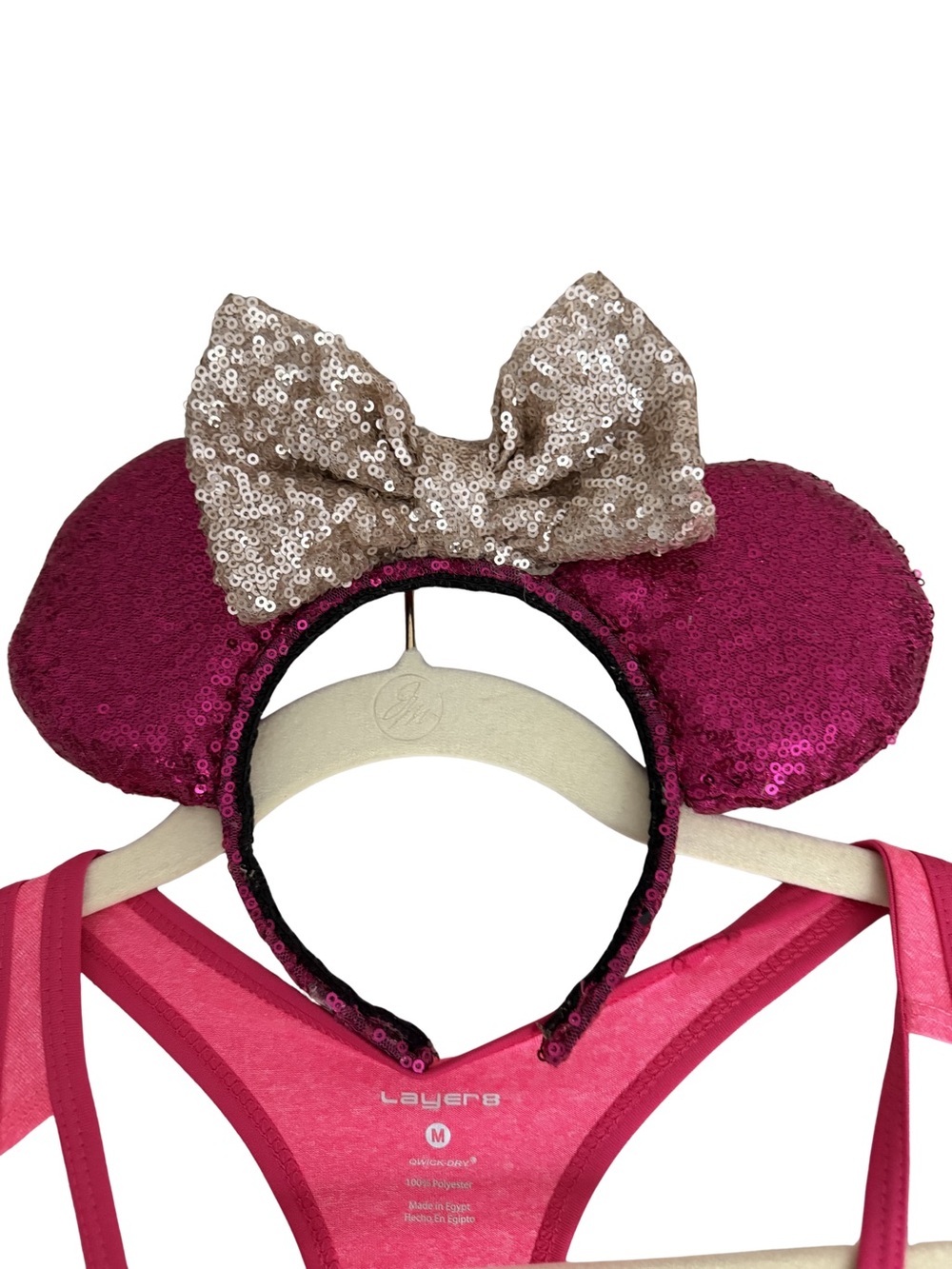 Layer‎ 8 Hot Pink Athletic Racerback Tank with sequin Princess Minnie Mouse Ears